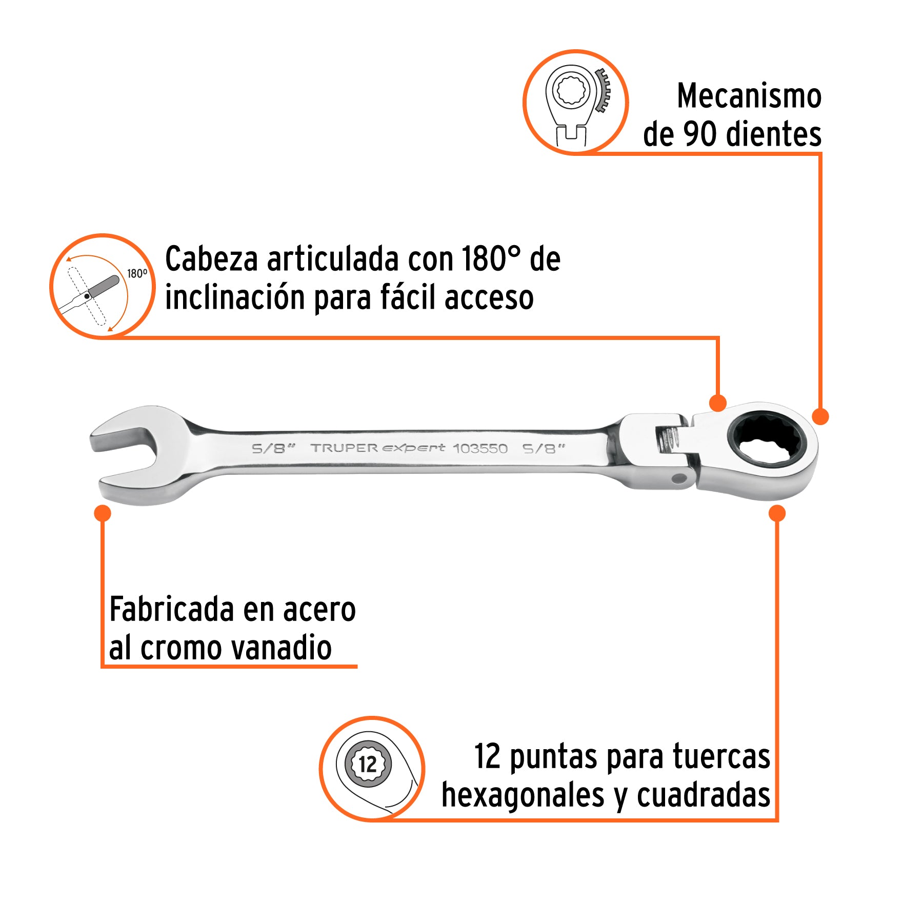 Llave combinada con matraca 5/8' flexible, Expert