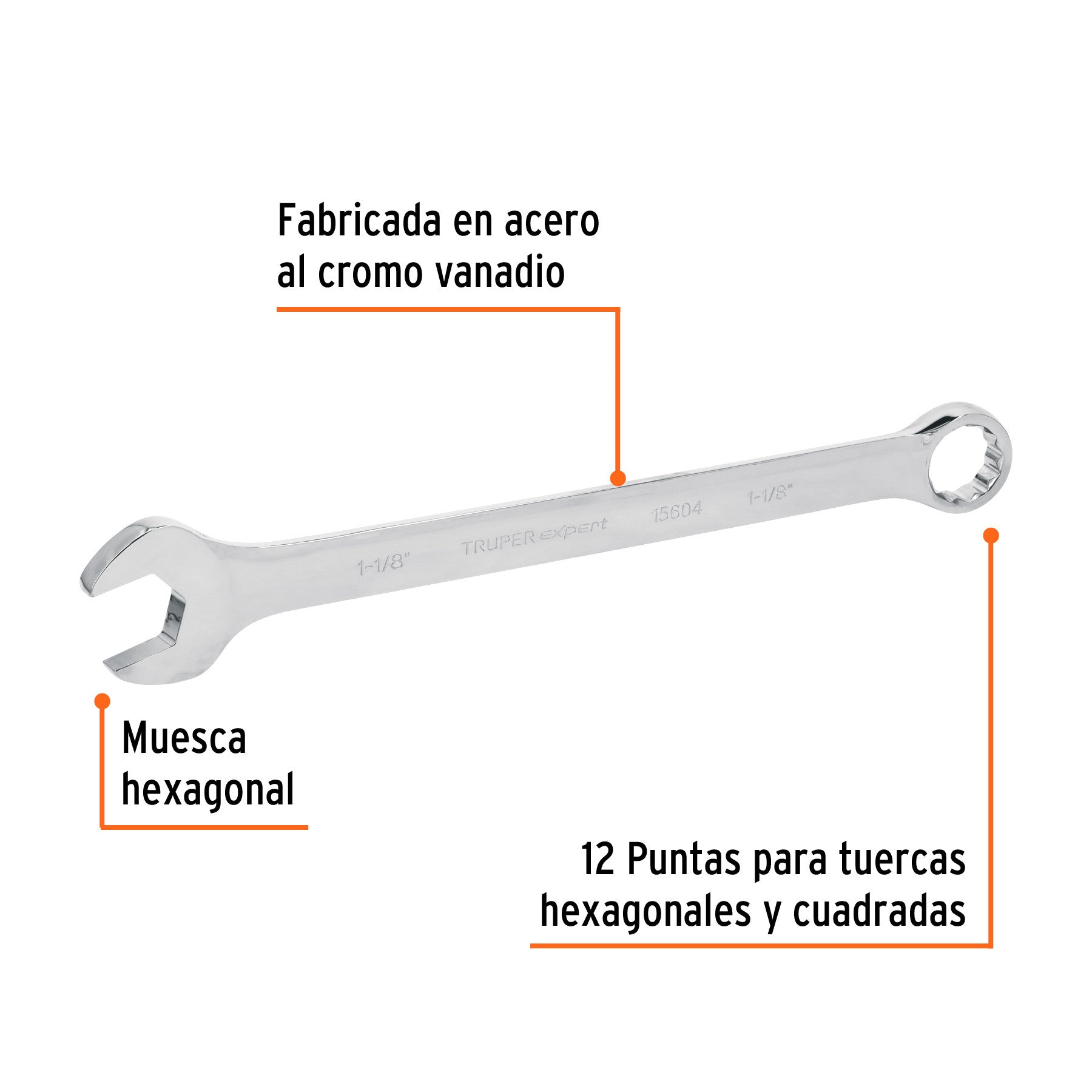 Llave combinada extralarga 1-1/8' x 401 mm de largo, Expert 1/8', 401 mm
