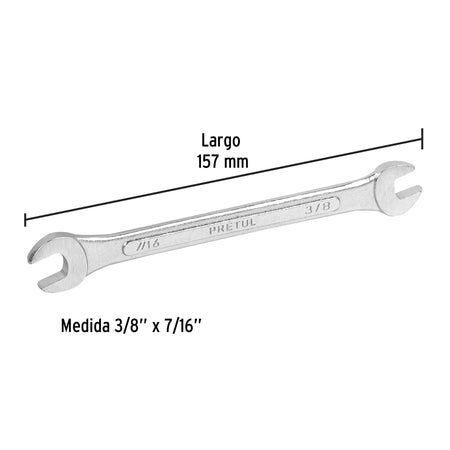 Llave española, 3/8 x 7/16' x 157 mm de largo, PRETUL