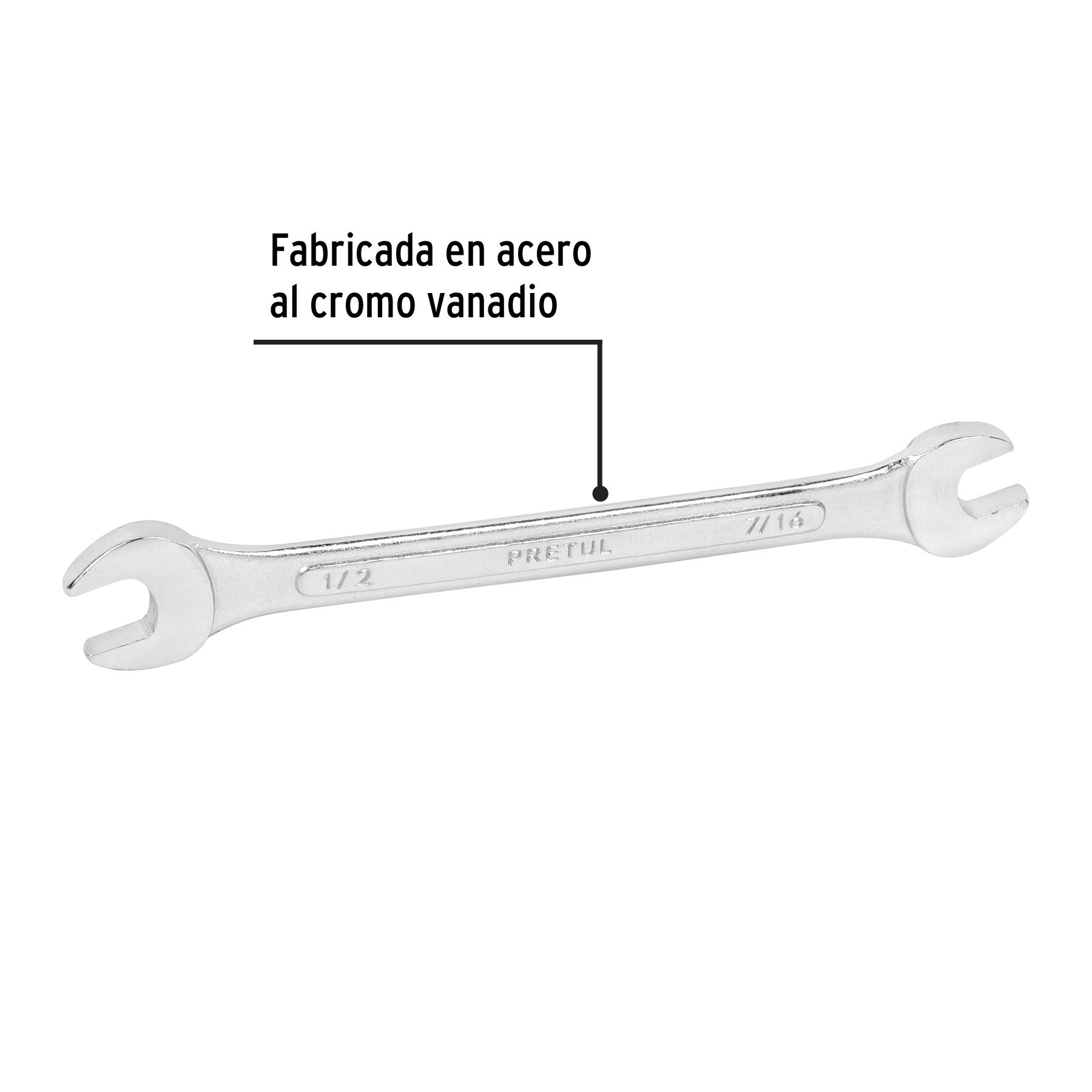Llave española, 7/16 x 1/2' x 172 mm de largo, PRETUL