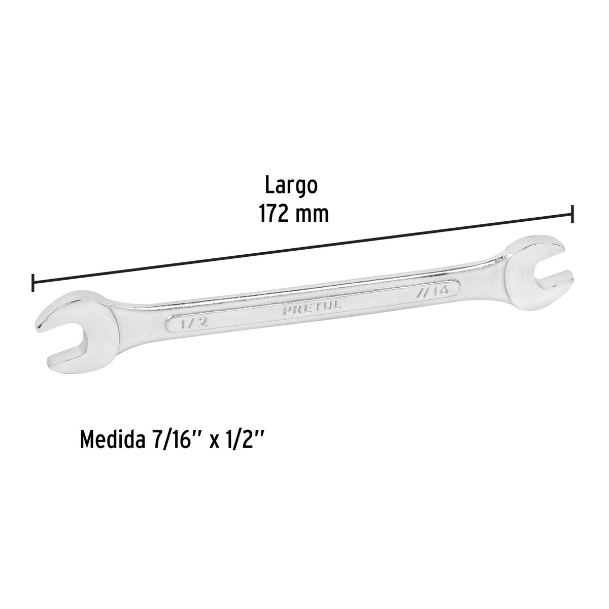 Llave española, 7/16 x 1/2' x 172 mm de largo, PRETUL
