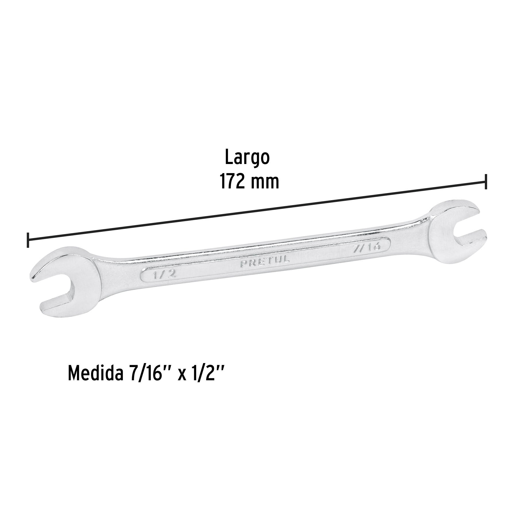 Llave española, 7/16 x 1/2' x 172 mm de largo, PRETUL