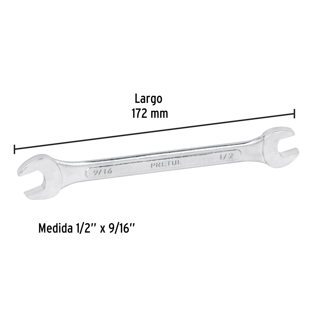 Llave española, 1/2 x 9/16' x 172 mm de largo, PRETUL