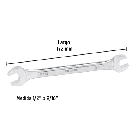 Llave española, 1/2 x 9/16' x 172 mm de largo, PRETUL