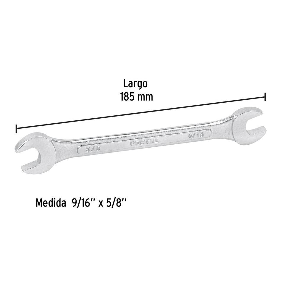 Llave española, 9/16 x 5/8' x 185 mm de largo, PRETUL