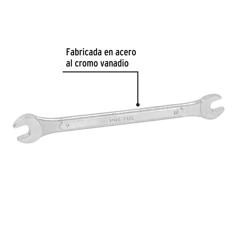 Llave española 8 x 9 mm x 140 mm de largo, PRETUL 8 x 9 mm, 140 mm