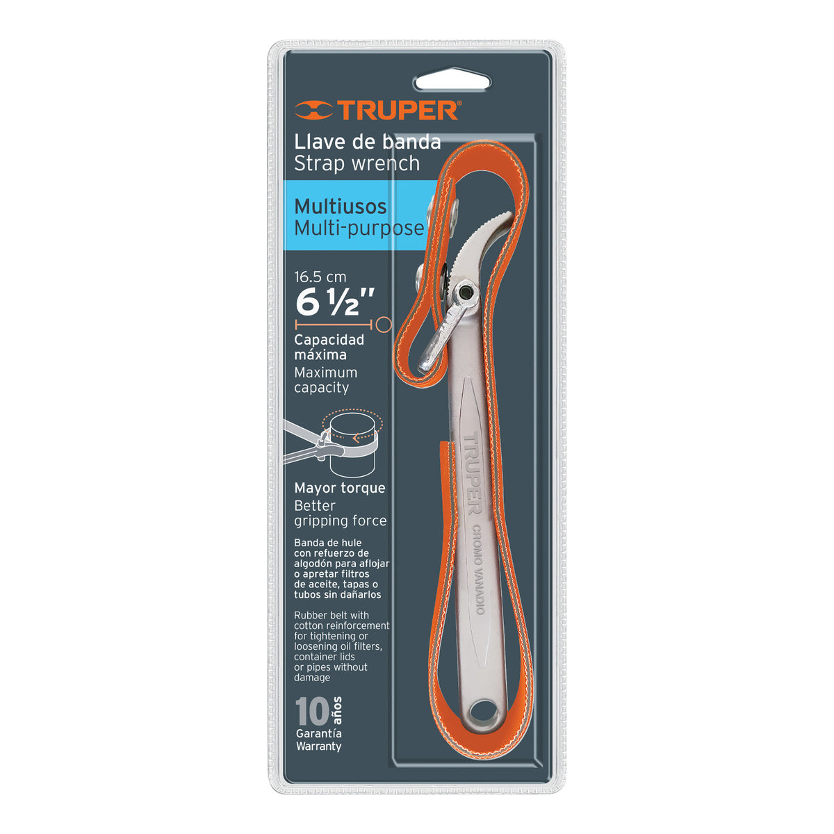 Llave de banda de hule 1-1/2' a 6-1/2' para filtro de aceite