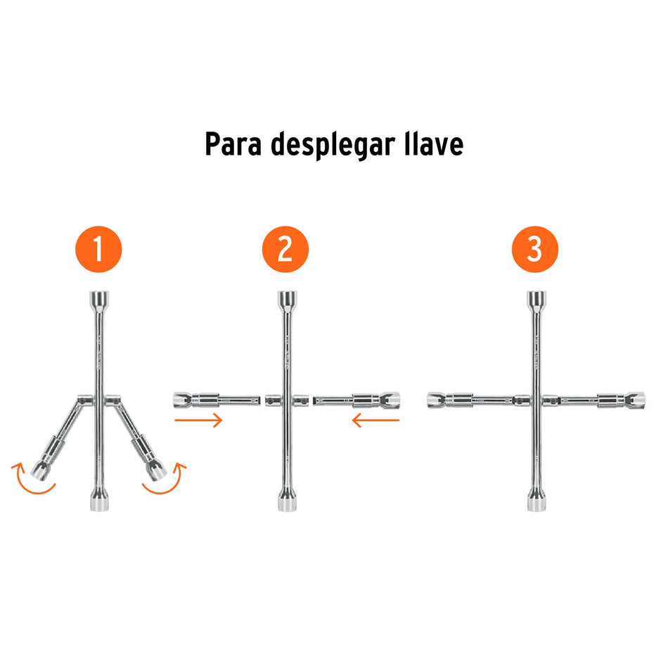 Llave de cruz 14' plegable pulida y cromada, TRUPER