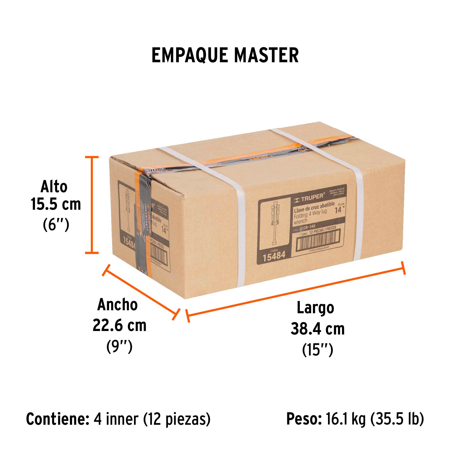 Llave de cruz 14' plegable pulida y cromada, TRUPER