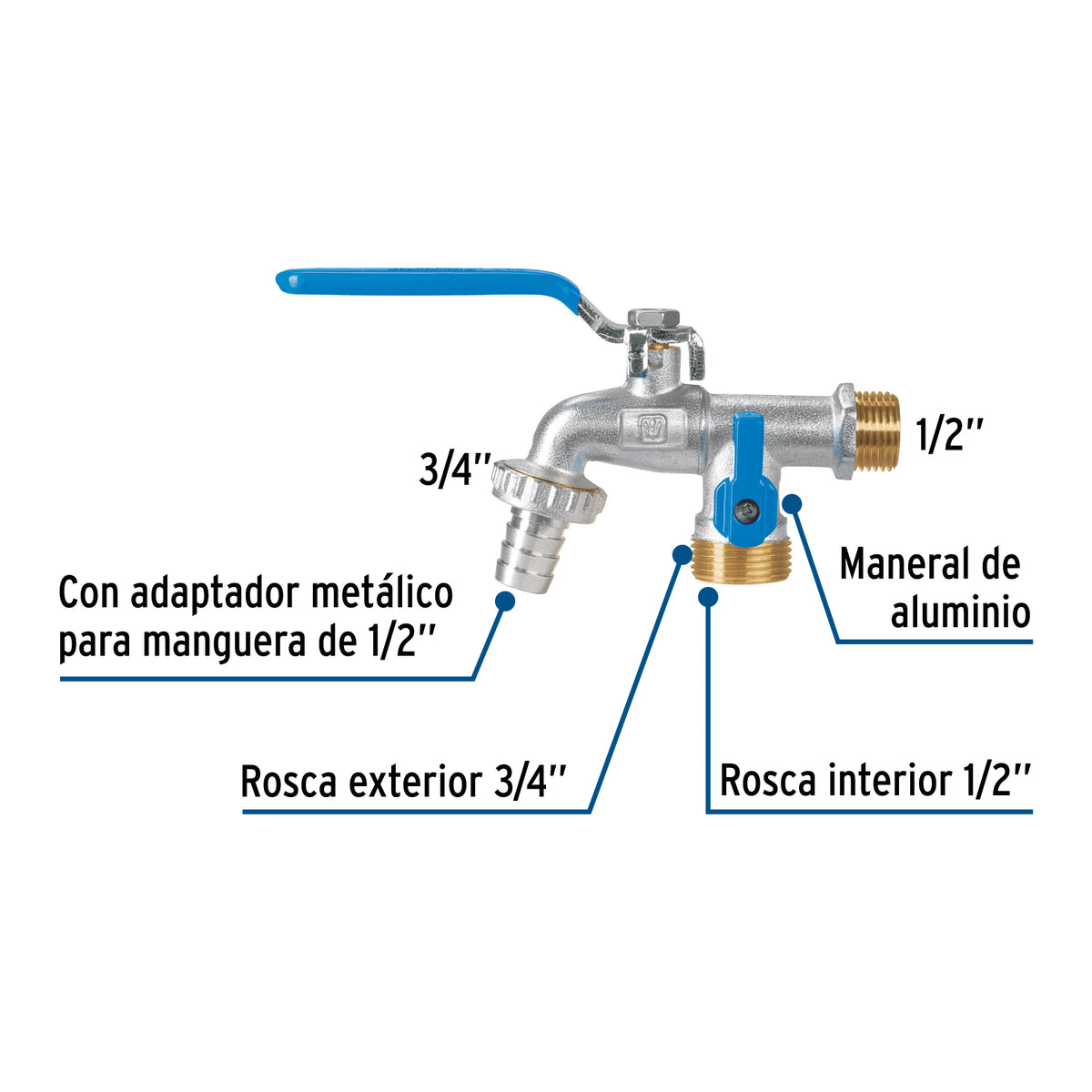 Llave de esfera doble salida 1/2" de laton FOSET