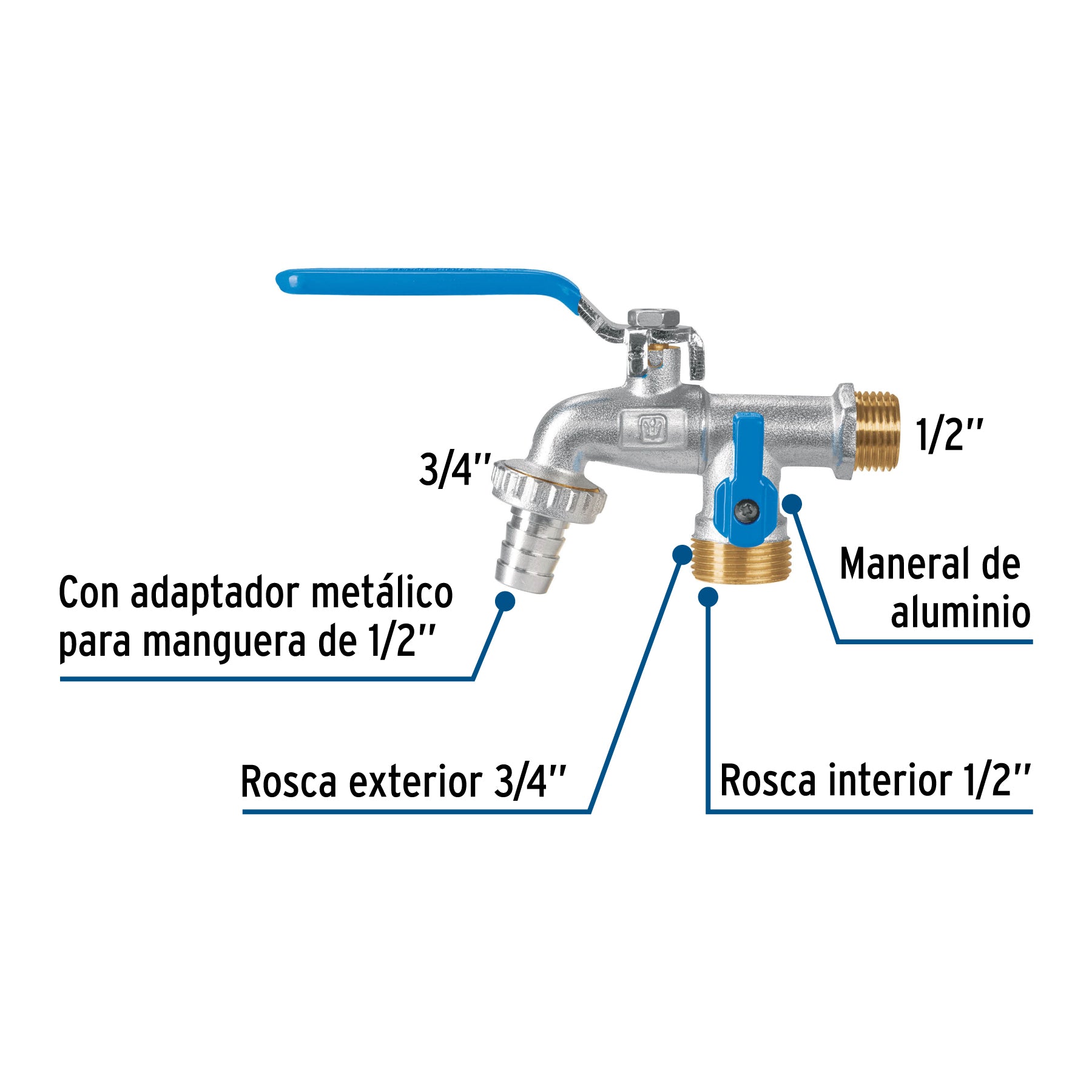 Llave de esfera doble salida 1/2" de laton FOSET