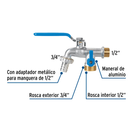 Llave de esfera doble salida 1/2" de laton FOSET