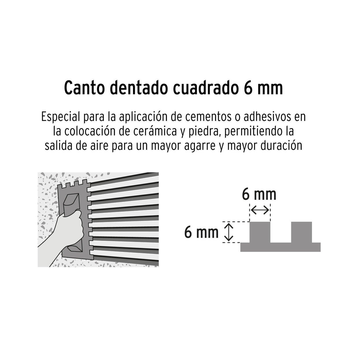 Llana 11' dentado cuadrado 1/4', 10 remaches, mango Comfort
