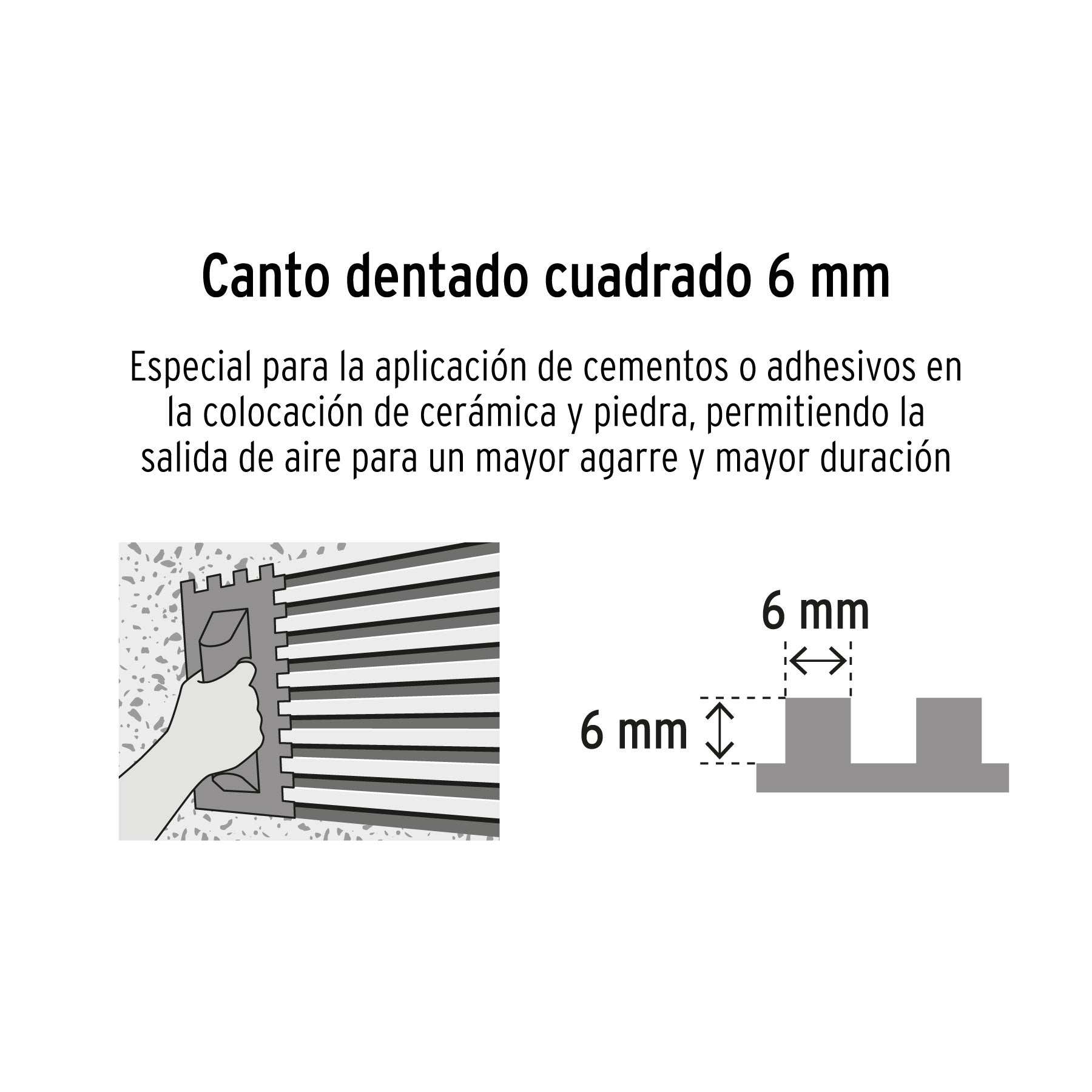 Llana 11' dentado cuadrado 1/4', 10 remaches, mango Comfort