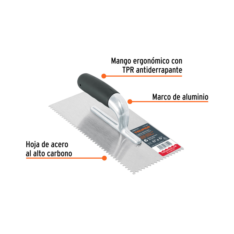 Llana 11' dentado triangular, 6 remaches, mango Comfort Grip