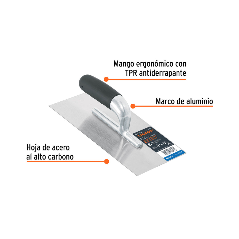 Llana 11' canto recto, 6 remaches, mgo comfort grip, Truper