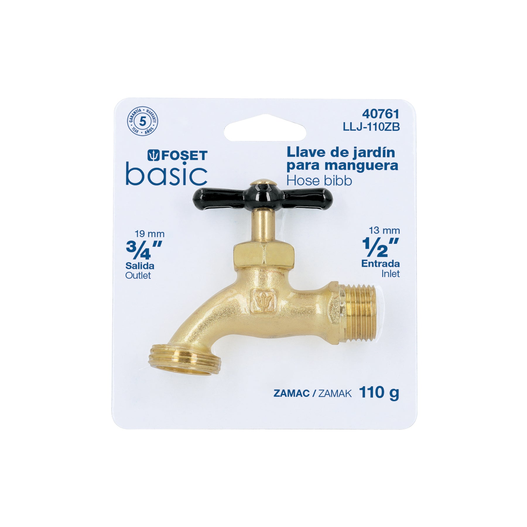 Llave p/manguera de zamac 110gr 1/2" blister BASIC
