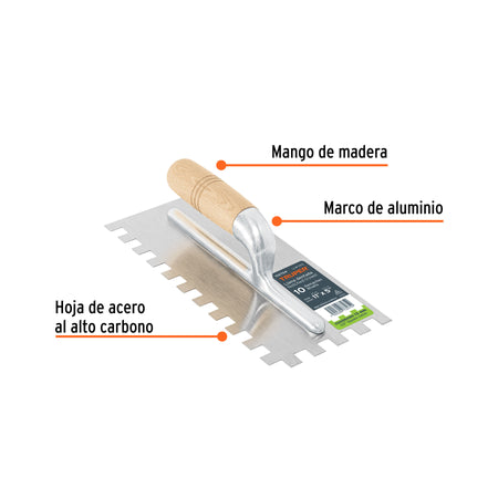 Llana 11' dentado cuadrado 1/2', 10 remaches, mango madera