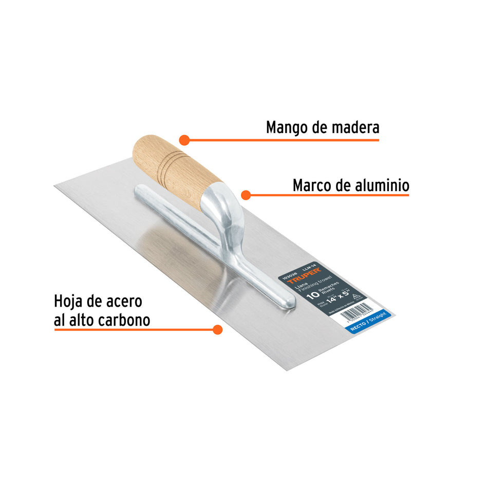 Llana 14' canto recto, 10 remaches, mango madera, TRUPER