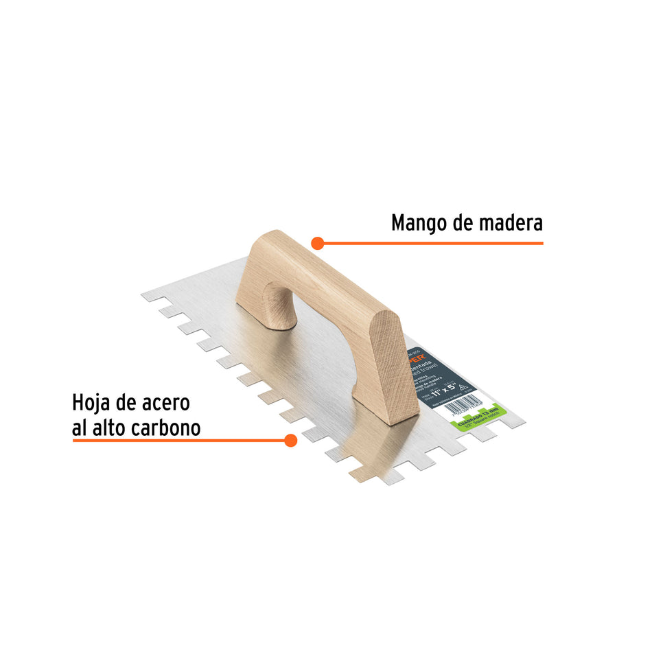 Llana 11' dentado cuadrado 1/2', tipo español, mango madera