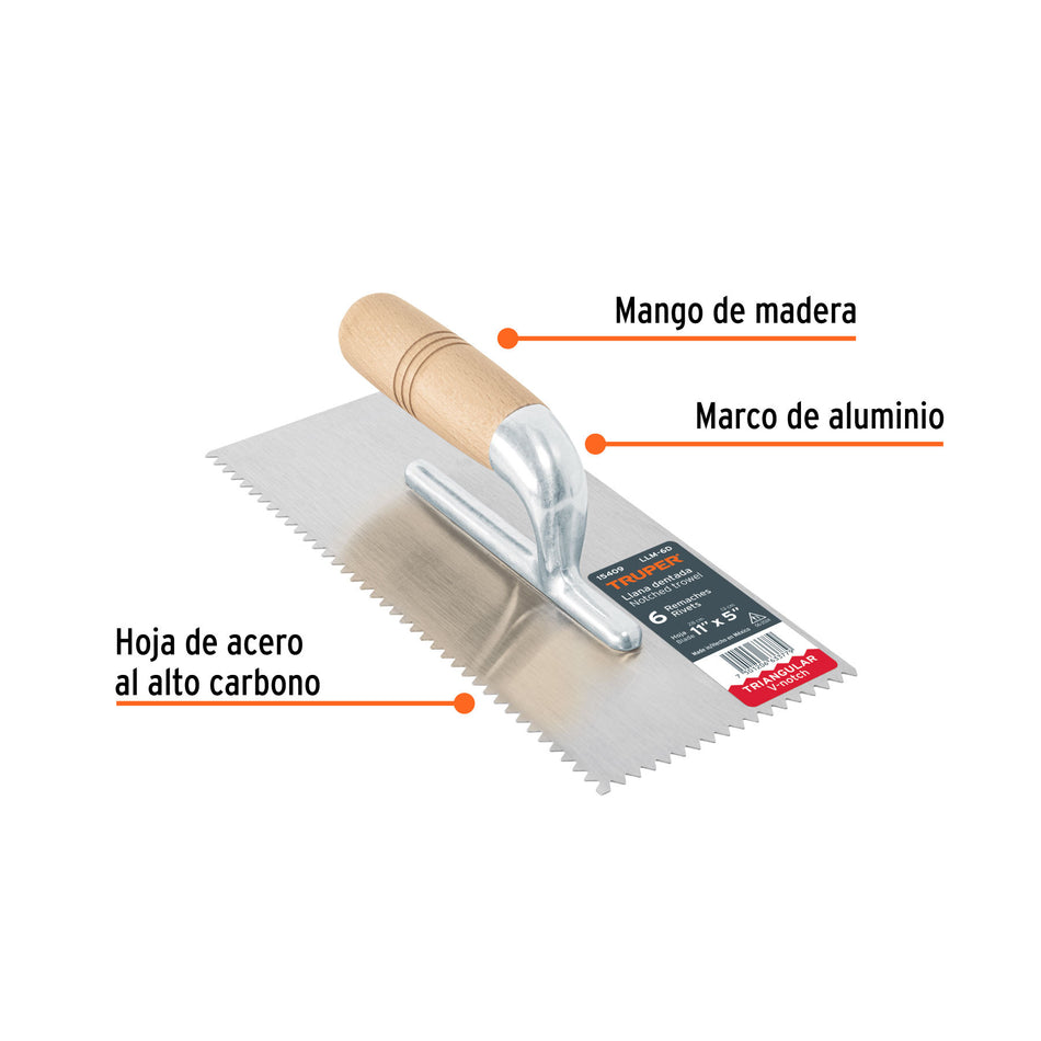 Llana 11' dentado triangular, 6 remaches, mgo madera, Truper