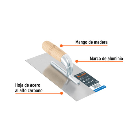 Llana 11' canto recto, 6 remaches, mango madera, TRUPER