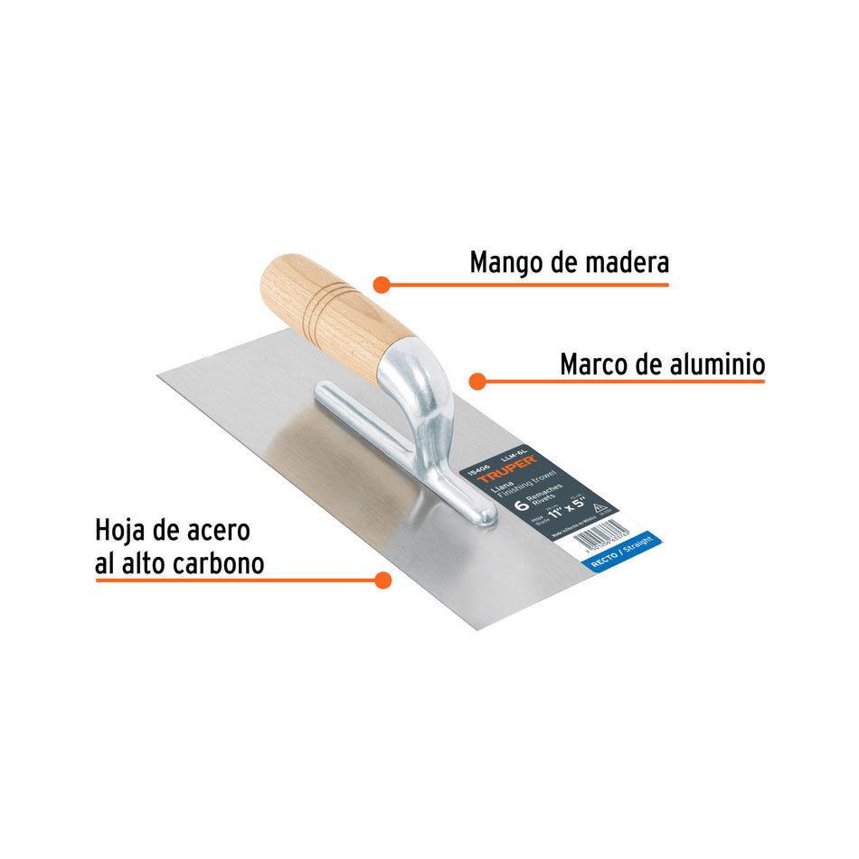 Llana 11' canto recto, 6 remaches, mango madera, TRUPER