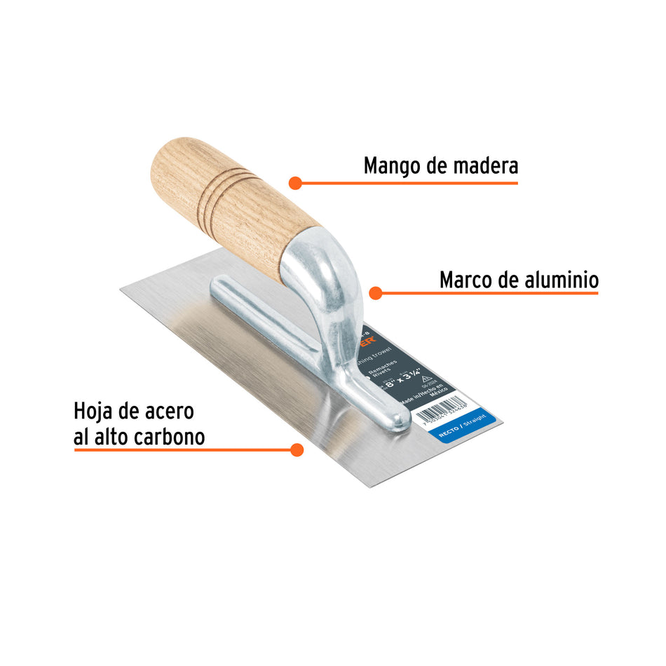 Llana mini 8' canto recto, 6 remaches, mango madera, TRUPER