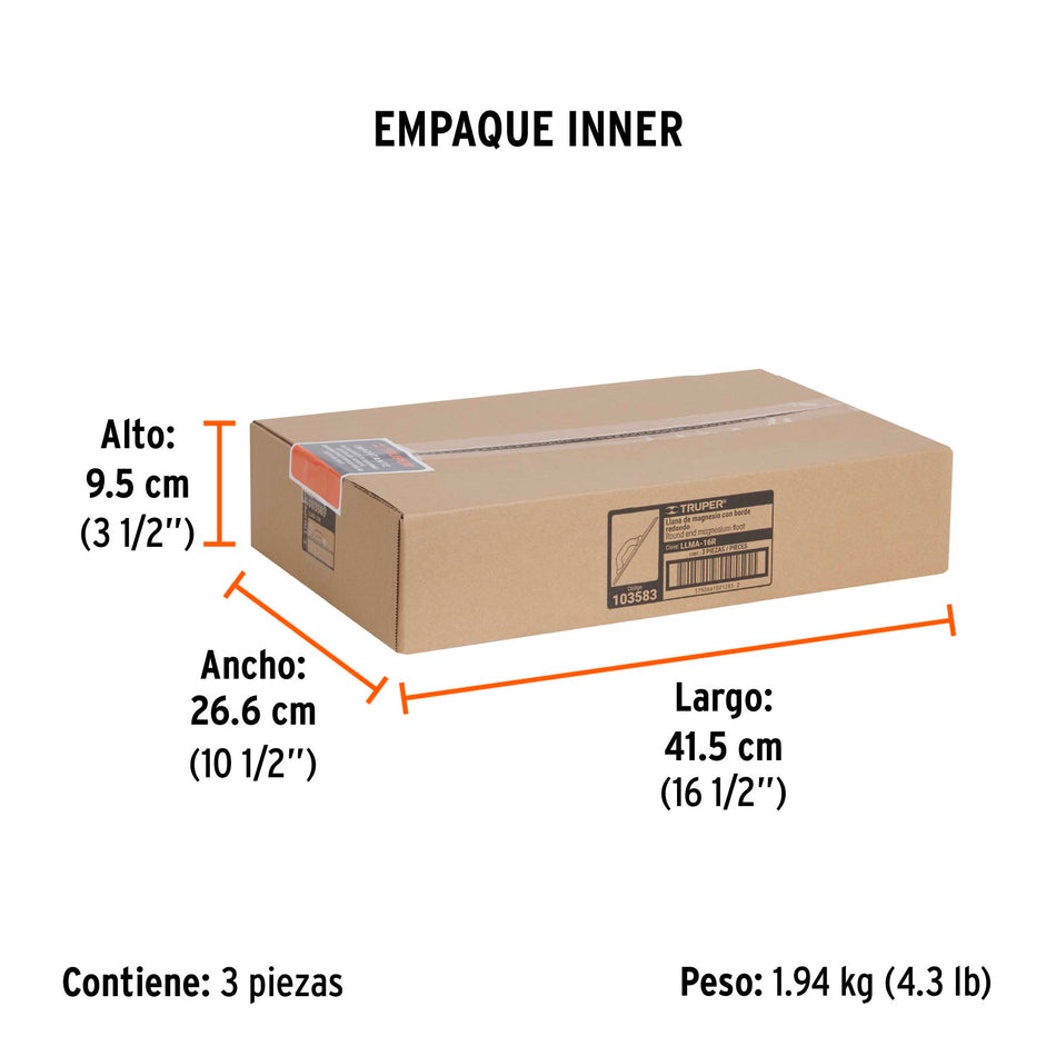 Llana de magnesio 16"con borde redondo Truper