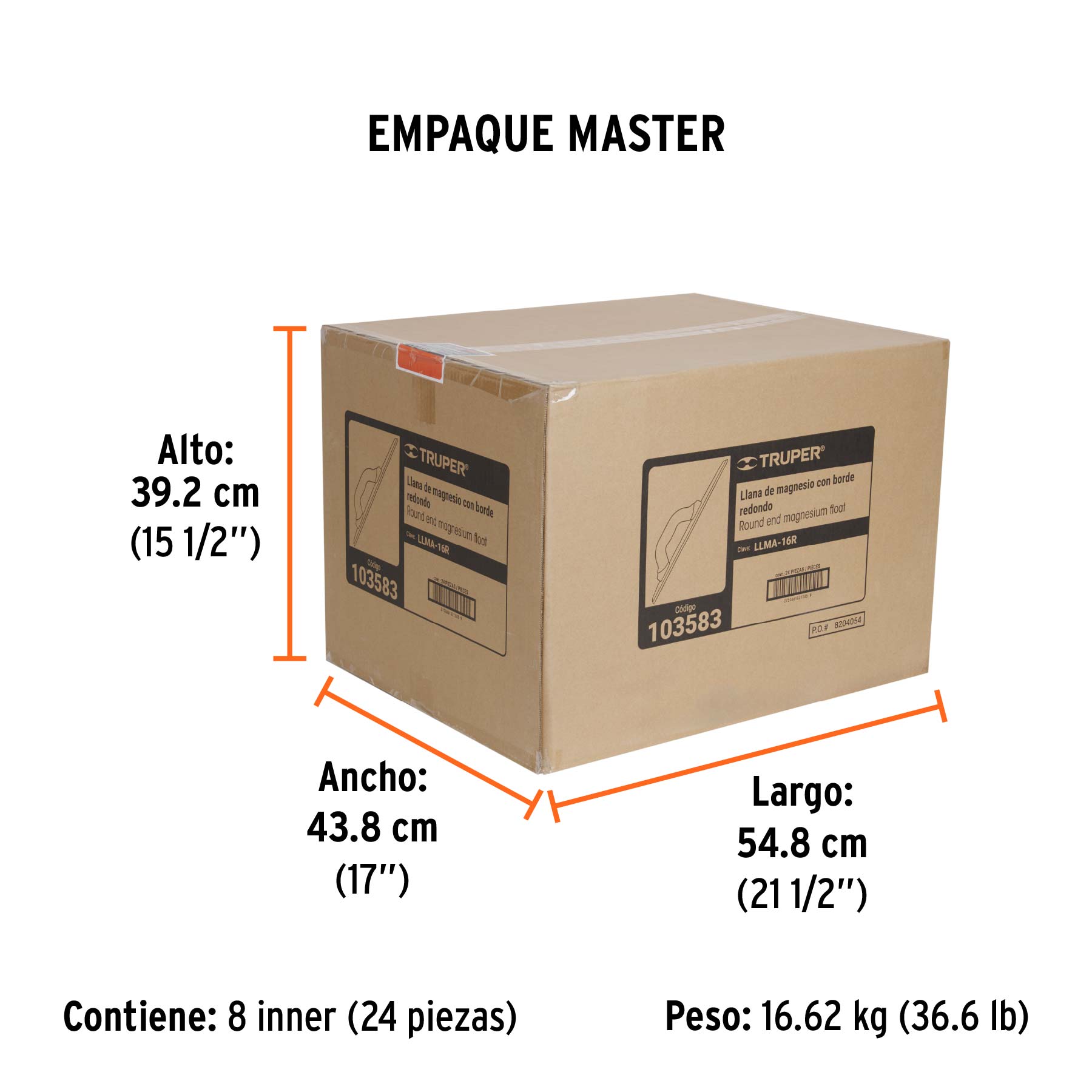 Llana de magnesio 16"con borde redondo Truper