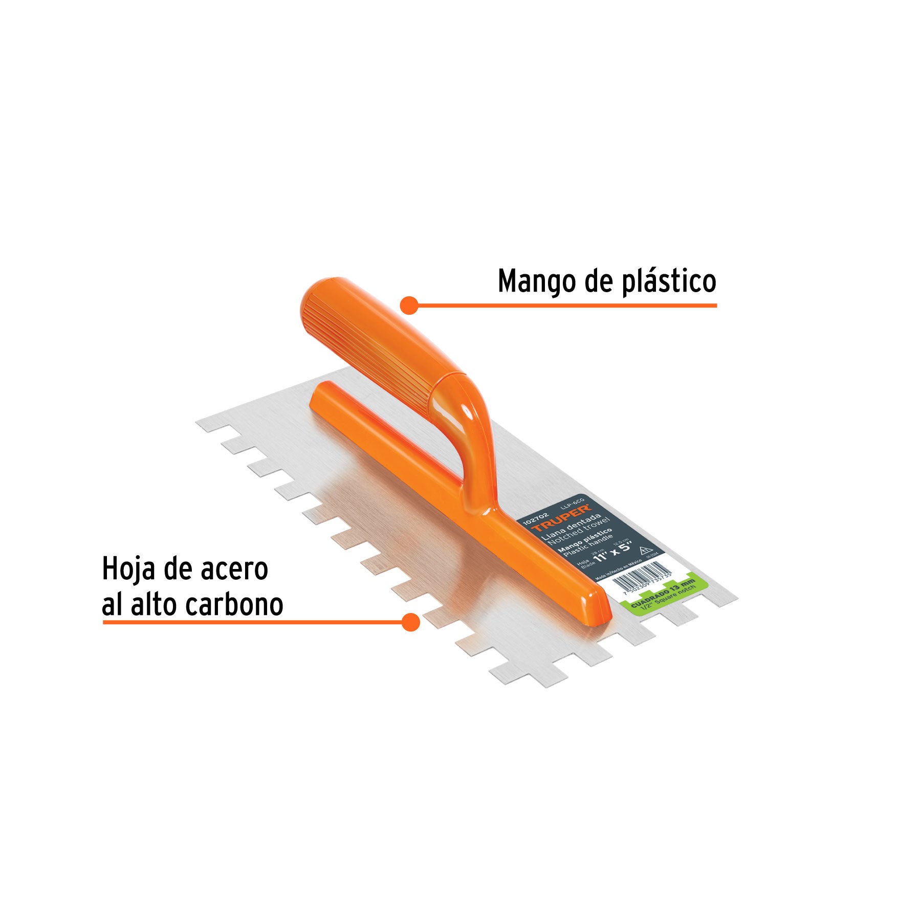 Llana 11" dentado cuadrado 1/2" 6 remaches mgo plastico