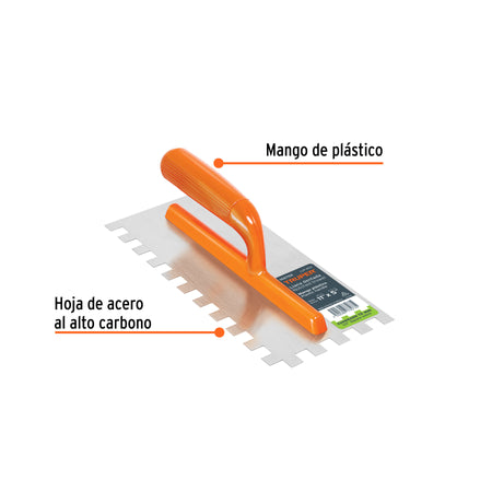 Llana 11" dentado cuadrado 1/2" 6 remaches mgo plastico