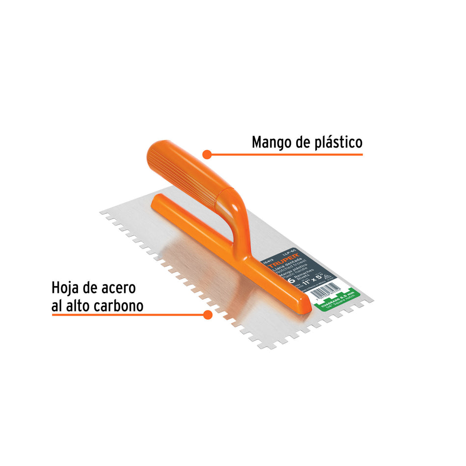 Llana 11' dentado cuadrado 1/4', 6 remaches, mango plástico