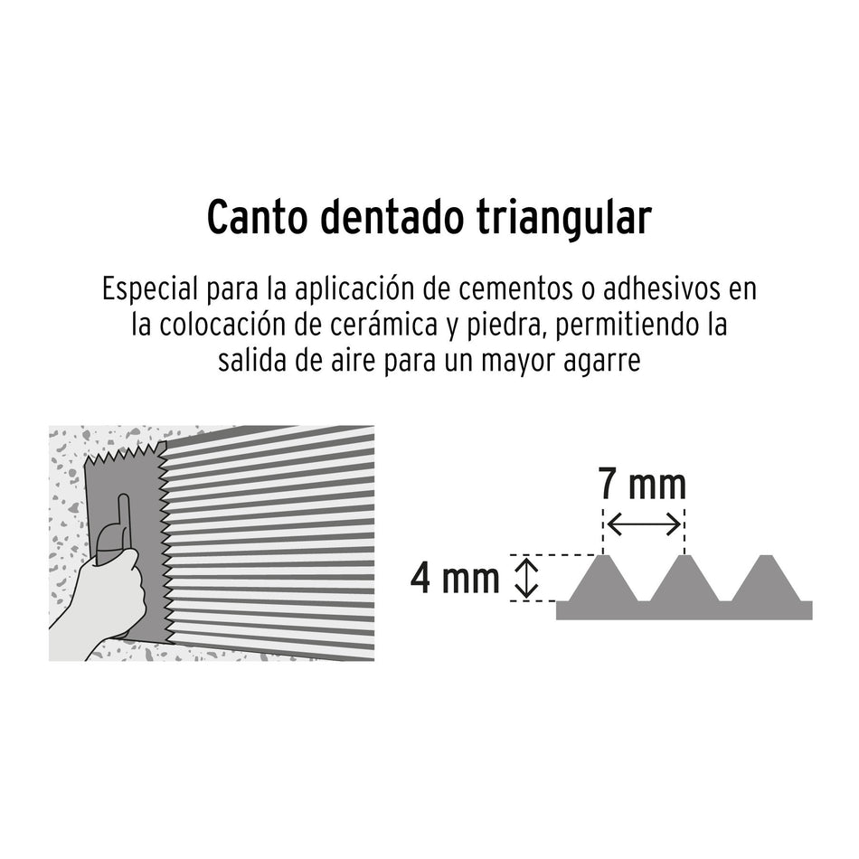 Llana 11' dentado triangular, 6 remaches, mango plástico