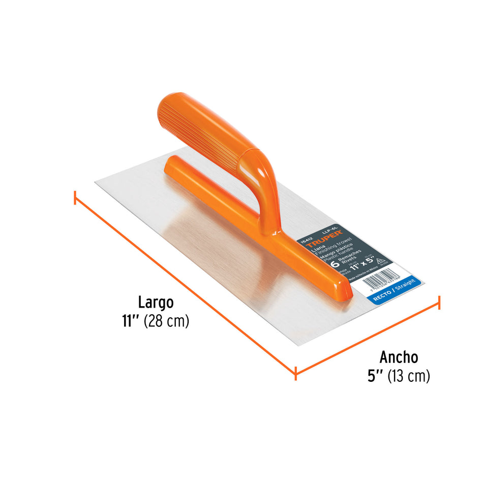 Llana 11' canto recto, 6 remaches, mango plástico, TRUPER