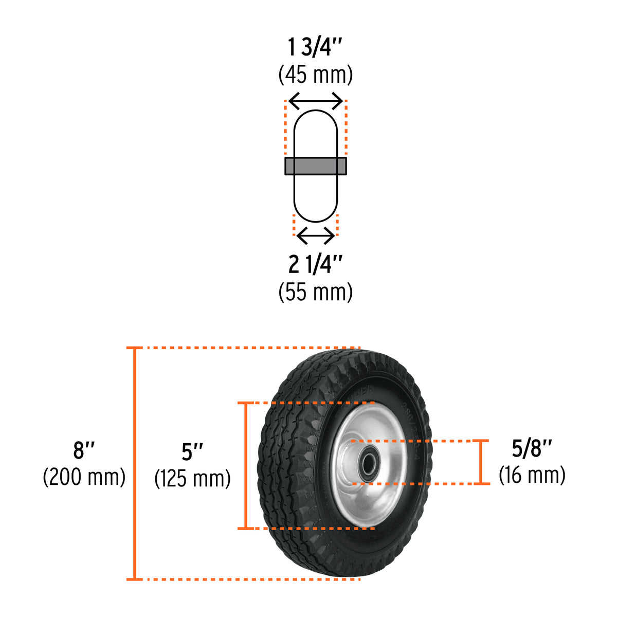 Rueda imponchable para eje central Truper 8"