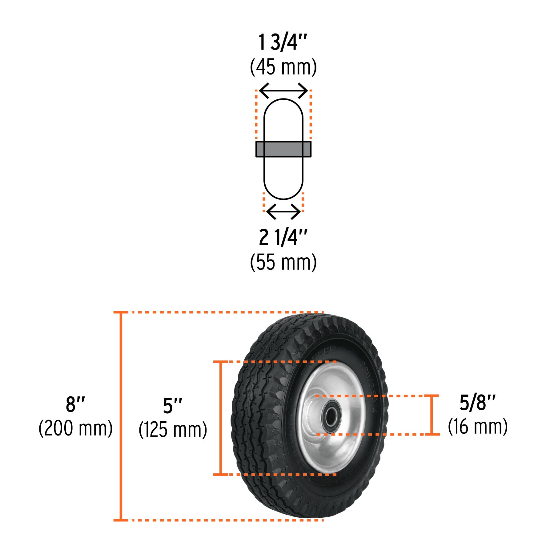 Rueda imponchable para eje central Truper 8"