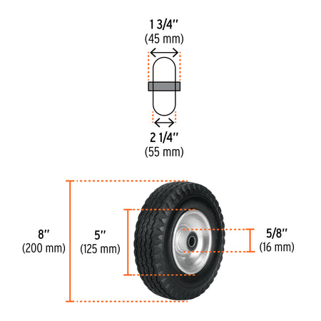 Rueda imponchable para eje central Truper 8"