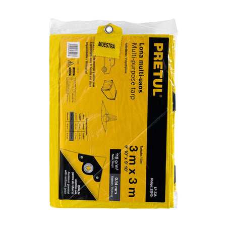 Lona de polietileno 3 x 3 m, amarilla, 110 g/m2, PRETUL 3 x 3 m