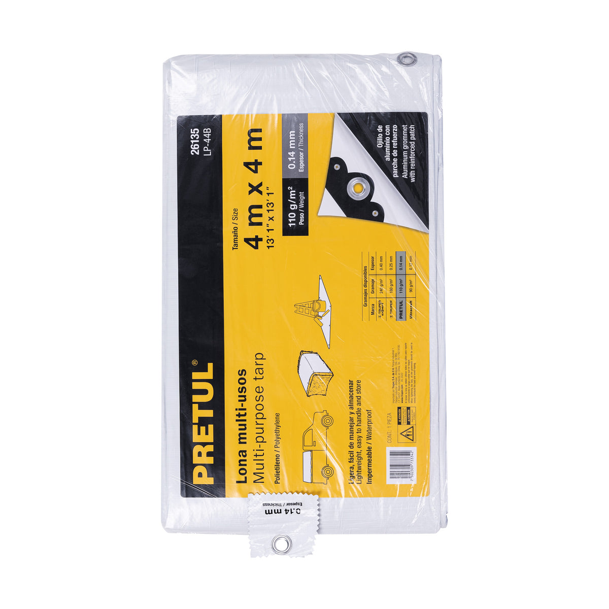 Lona de polietileno 4 x 4 m, blanca, 110 g/m2, PRETUL