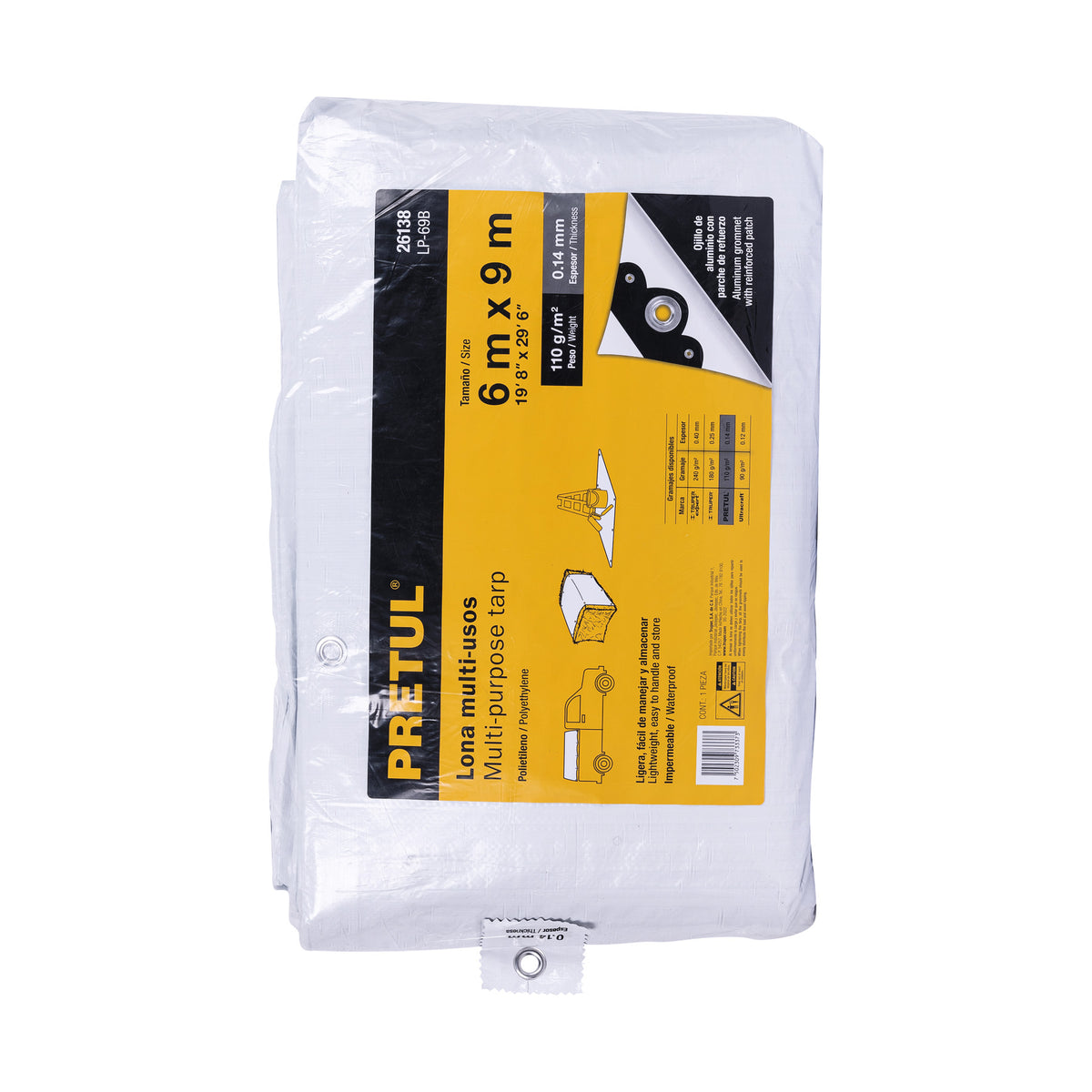 Lona de polietileno 6 x 9 m, blanca, 110 g/m2, PRETUL