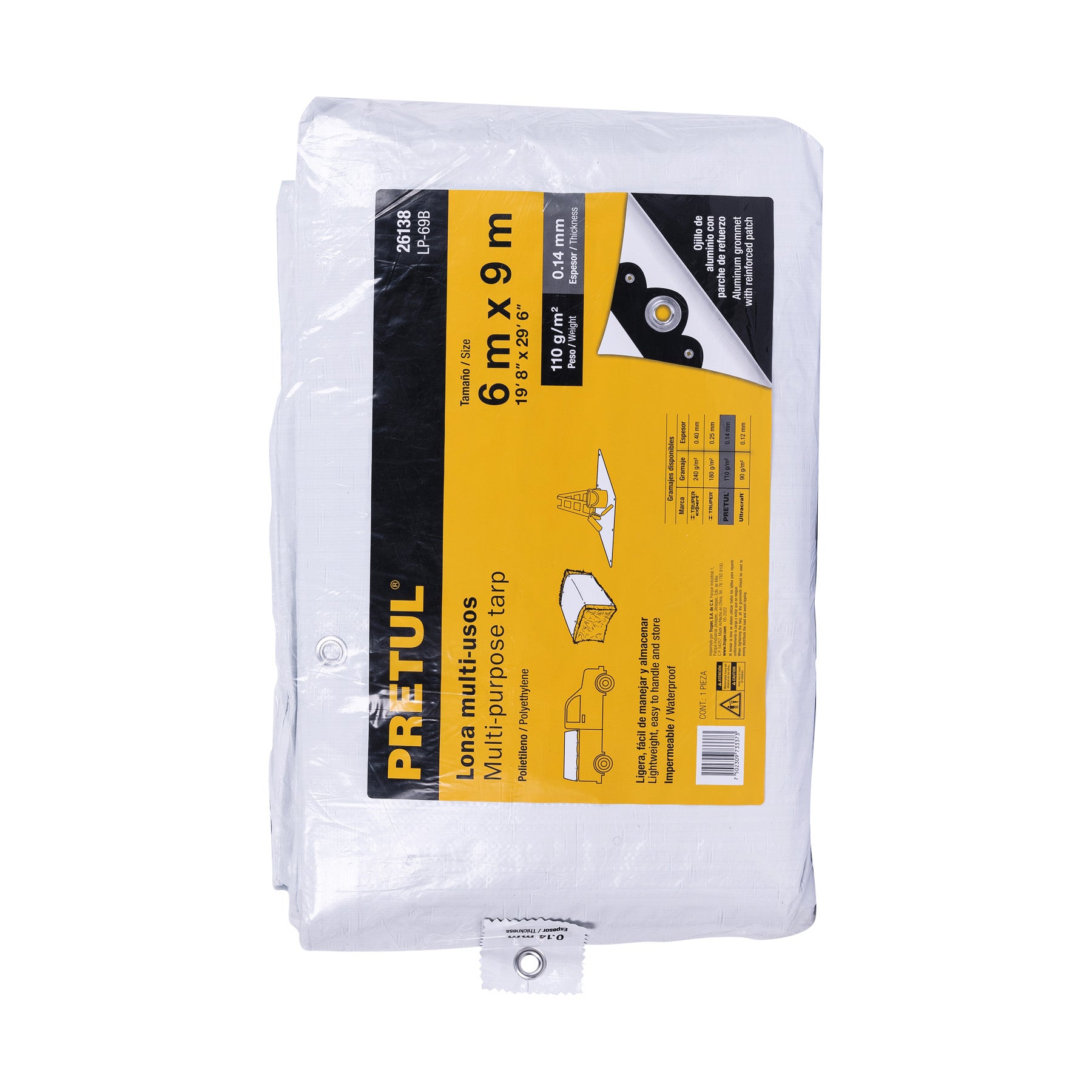 Lona de polietileno 6 x 9 m, blanca, 110 g/m2, PRETUL