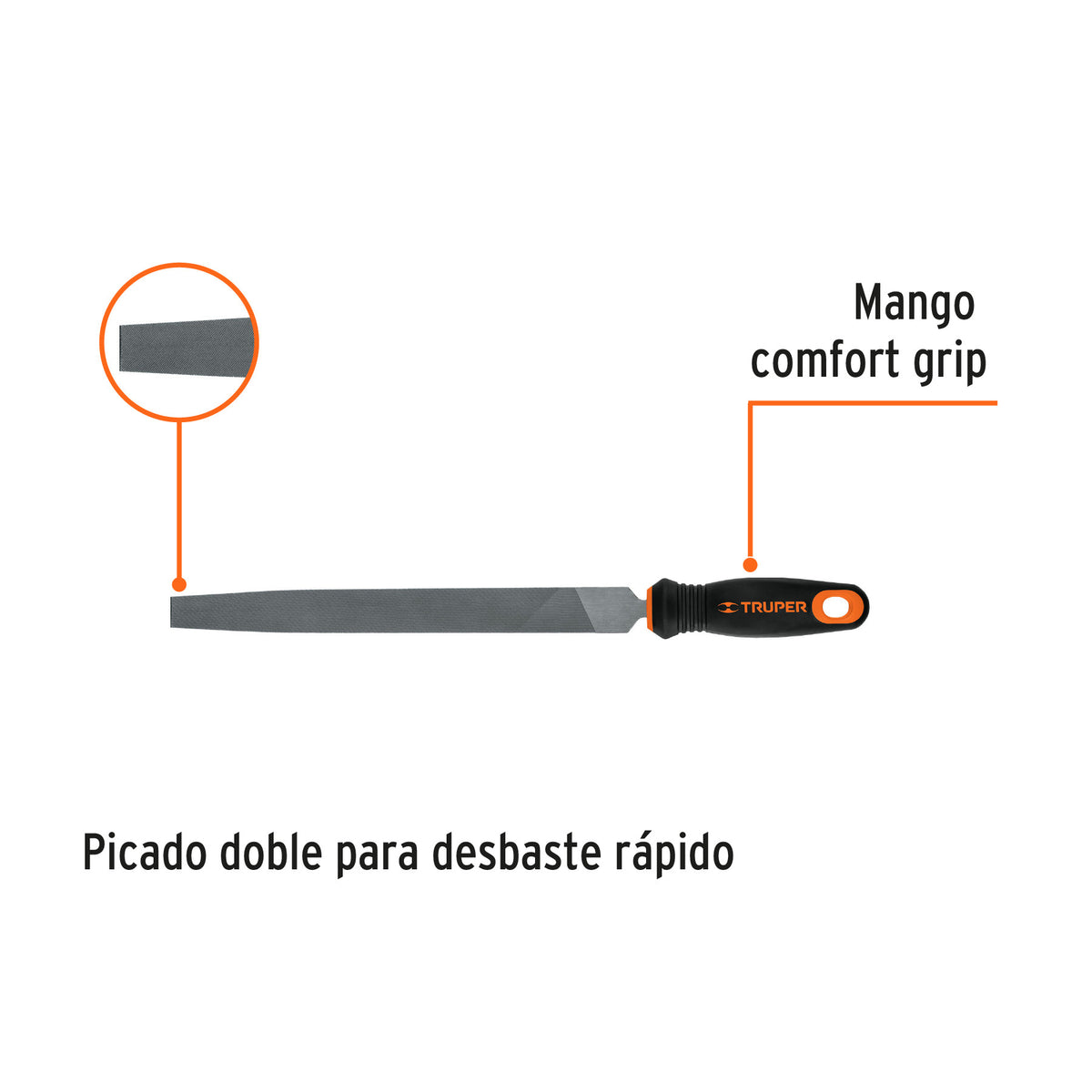 Lima plana muza 10' con mango doble inyección, TRUPER 10'