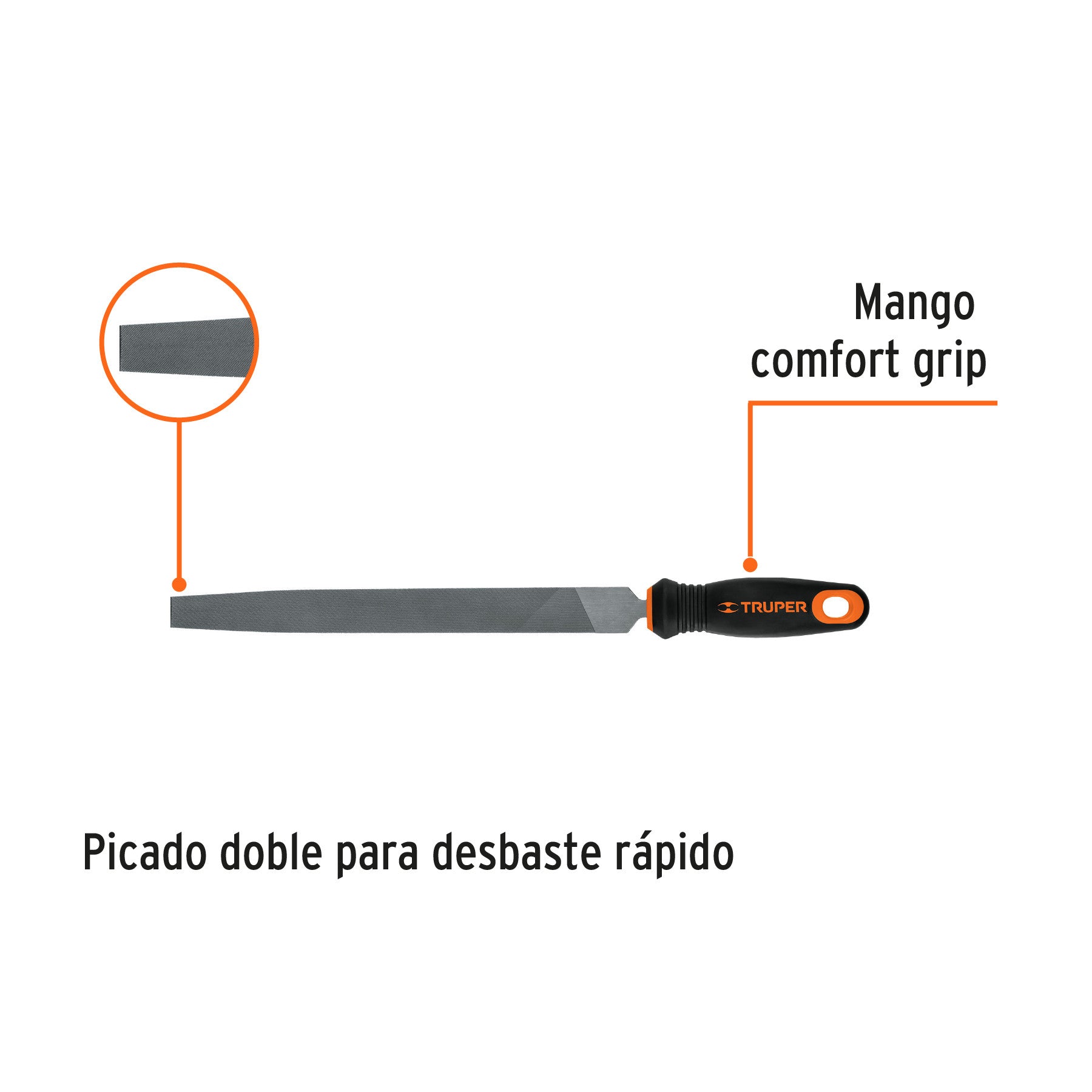Lima plana muza 10' con mango doble inyección, TRUPER 10'