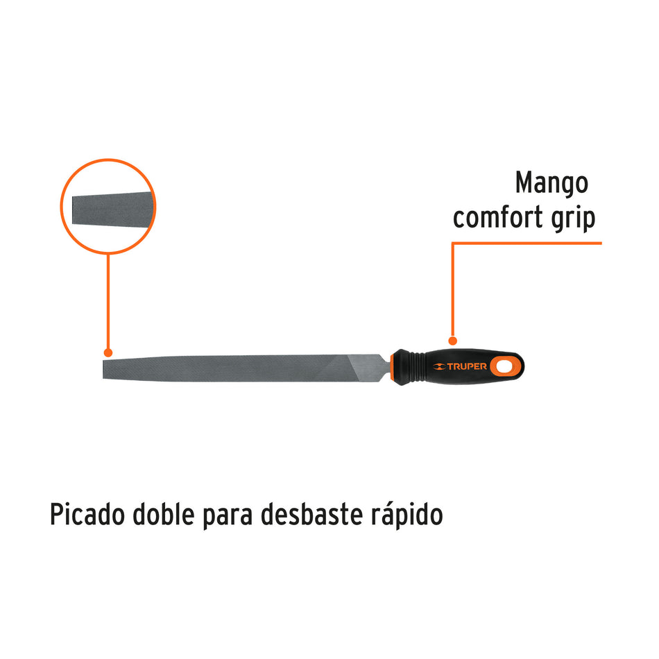 Lima plana muza 10' con mango doble inyección, TRUPER 10'