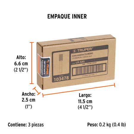 Lima rotativa punta cilindro TRUPER 13 mm