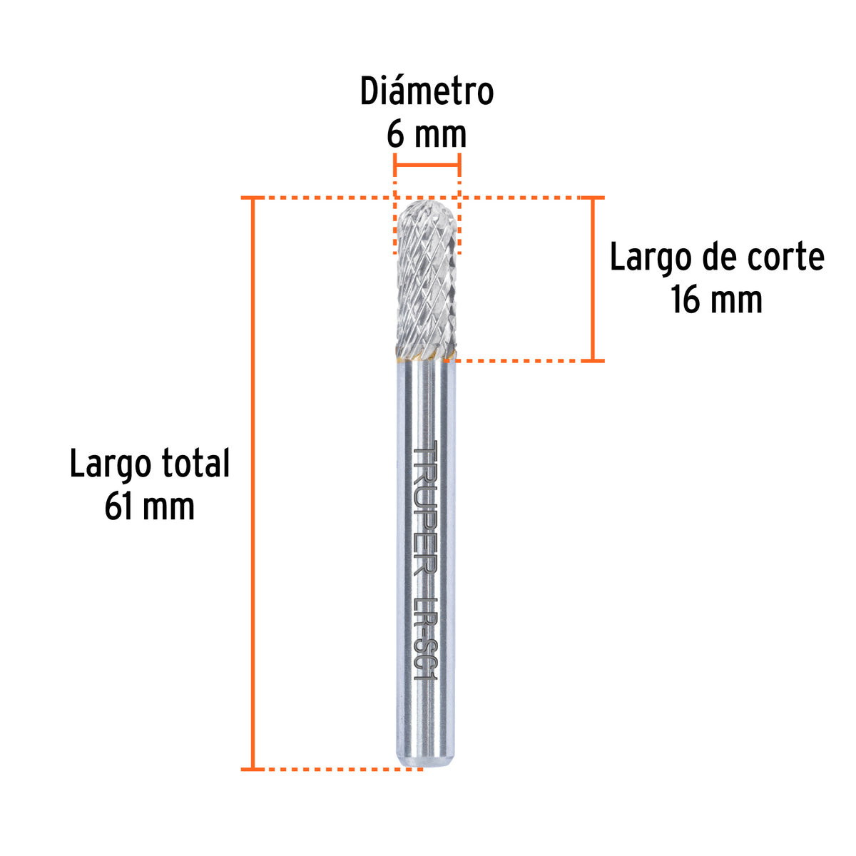 Lima rotativa punta cilindro redonda TRUPER 6 mm
