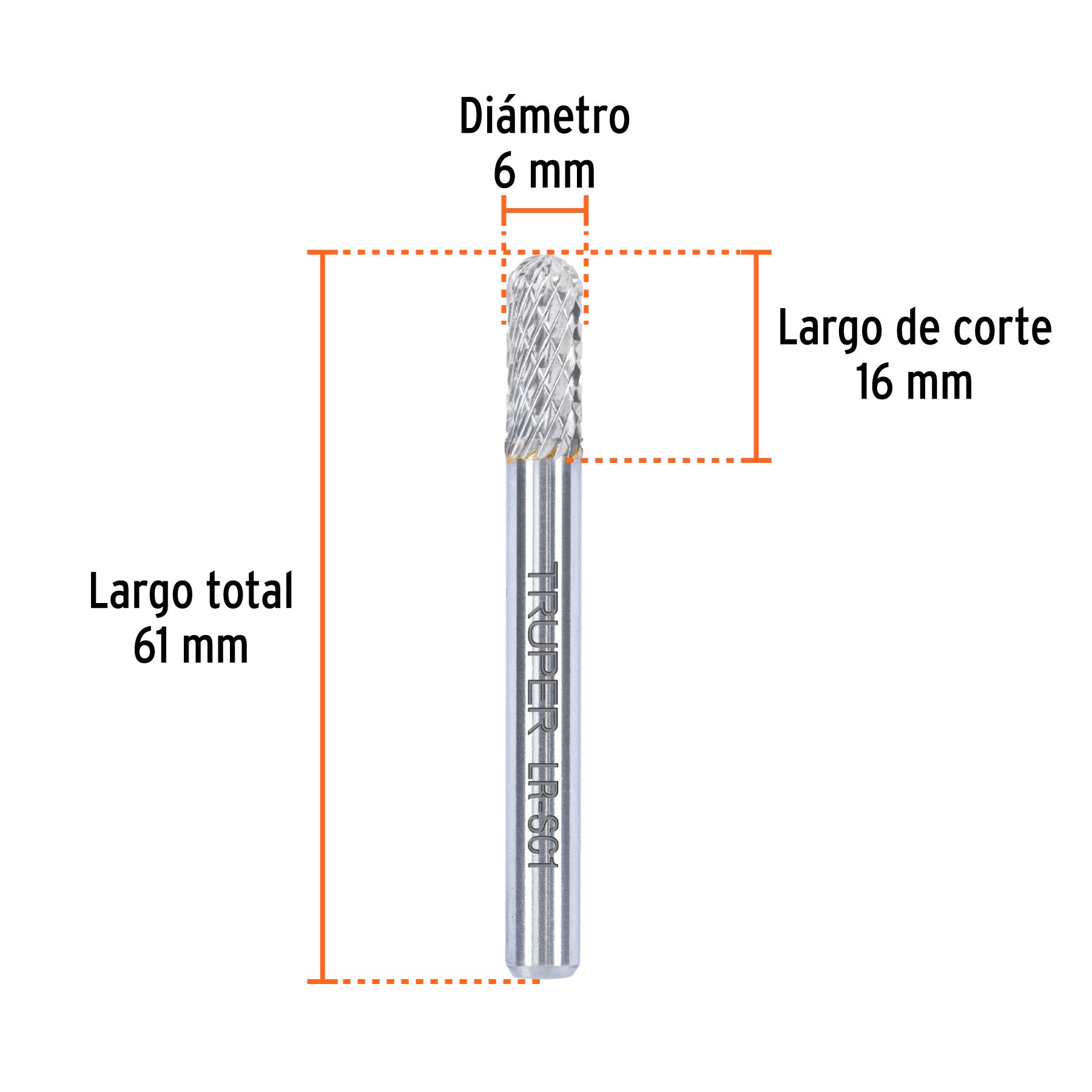 Lima rotativa punta cilindro redonda TRUPER 6 mm