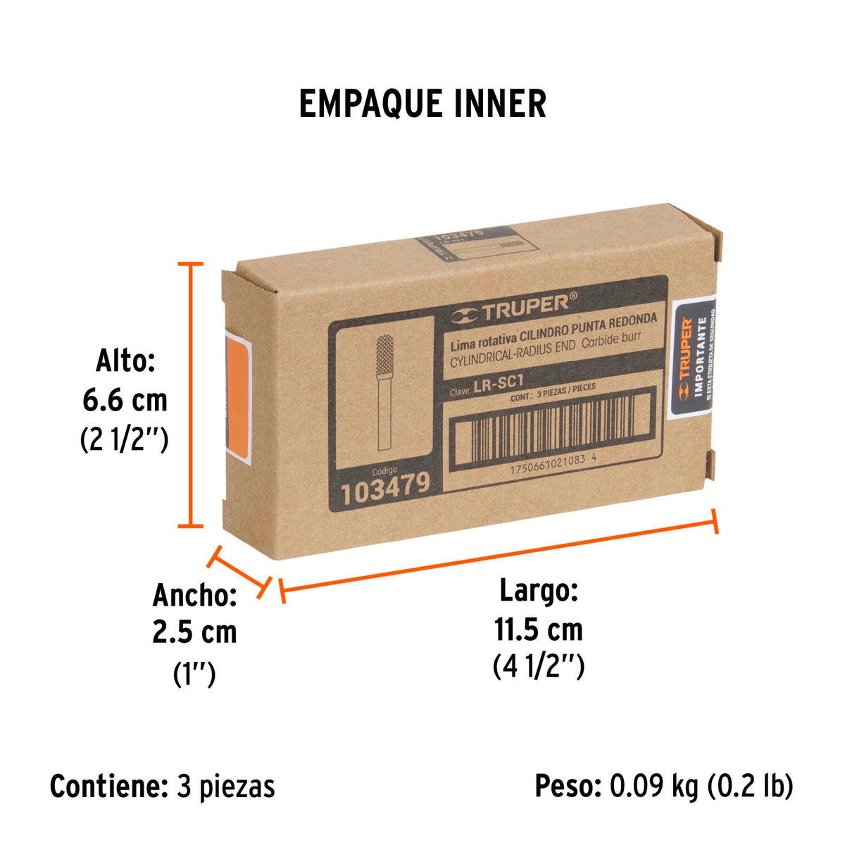 Lima rotativa punta cilindro redonda TRUPER 6 mm