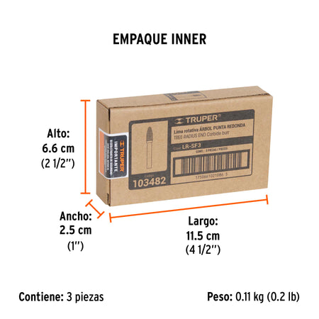 Lima rotativa punta arbol redonda TRUPER 10 mm